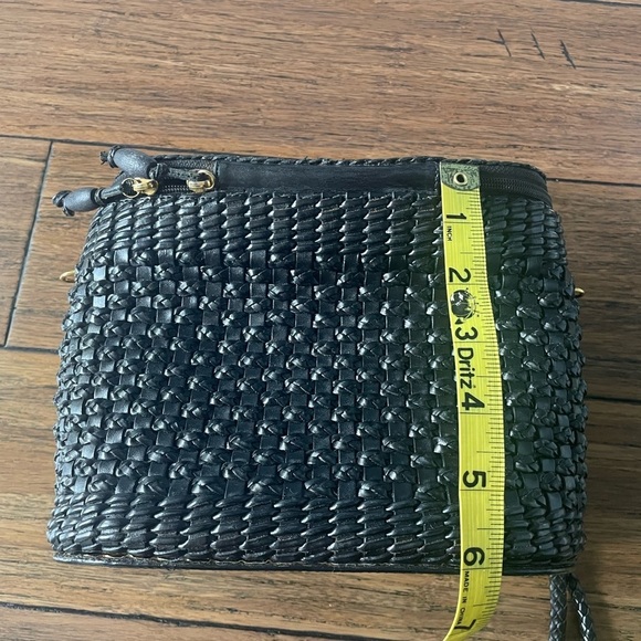 Vintage🖤woven leather bag top handle basket bag black shoulder bag crossbody - Picture 5 of 16